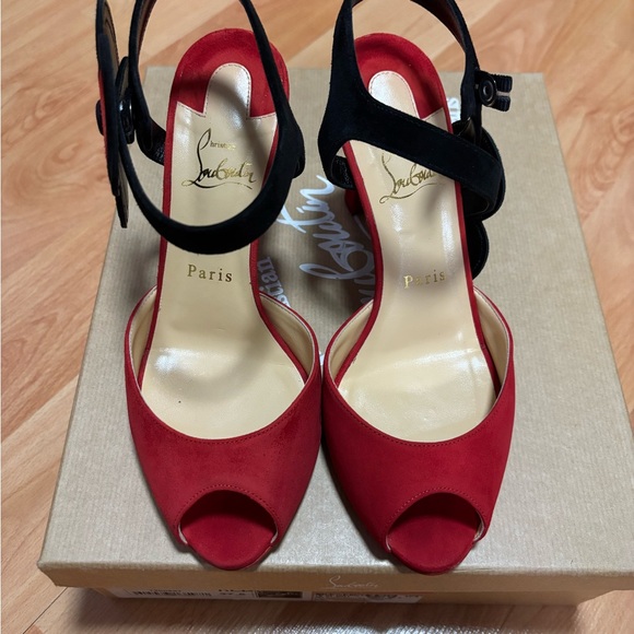 Christian Louboutin Shoes - Christian Louboutin Red and Black Peep-Toe Heels
